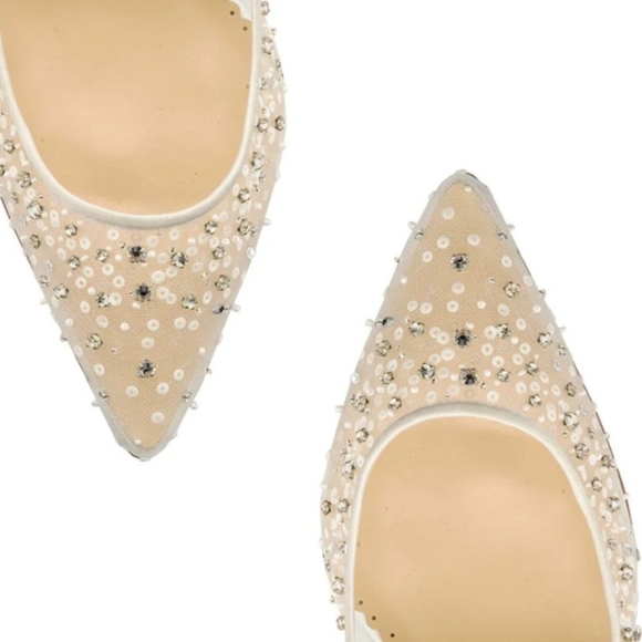 EVELYN IVORY Crystal & Sequin llusion Mesh Sparkly Kitten Heels - Picture 6 of 12